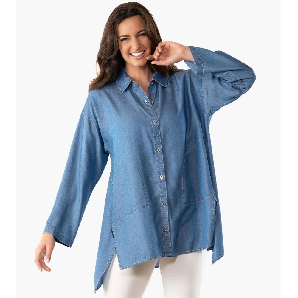 Stella Carakasi • All Attitude Shirt tunic blue chambray Tencel button down